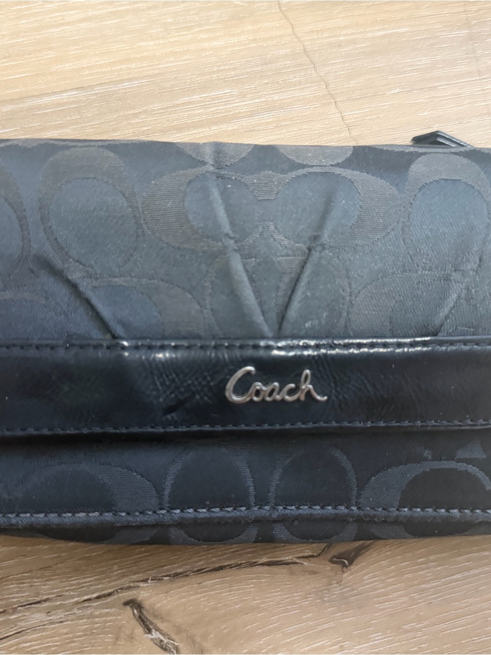 Vintage Coach Black Signature Jacquard Fold Wallet with Script Logo